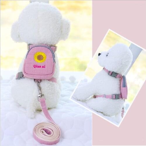Cute Pet Dog Nylon Embroidered Backpack Teddy Bichon Harness Leash Set Breathable Outdoor Walking Small Dog The New