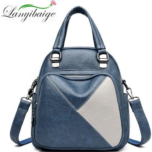 Multifunction Women Leather Backpacks for Travel Backpack Ladies Contrast stitching rucksack For Teenage Girls mochila feminina