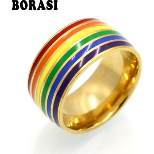 Fashion Classic Men Women Rainbow Colorful Ring Titanium Steel Wedding Band Ring Width 10mm Size 6-12 Gift Wholesale Jewelry