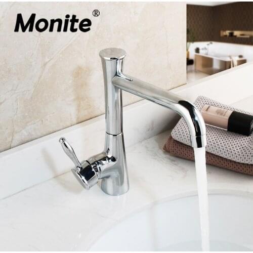 Monite Solid Brass Bathroom Faucet Swivel 360 Chrome Polished Deck Mounted Water Tap Vessel Tap Mixer Faucet Basin Sink Tap