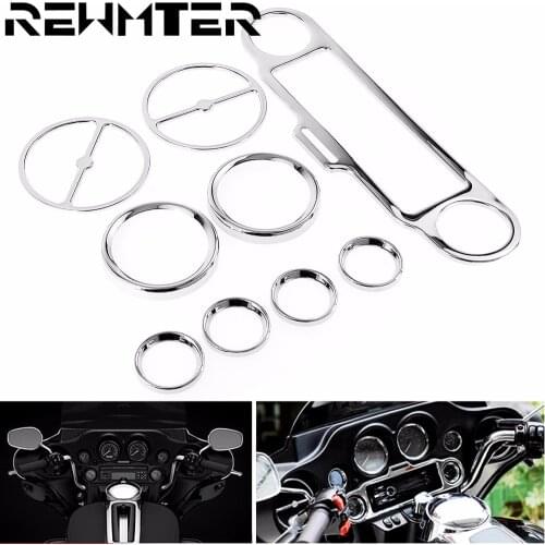 Motorcycle Chrome Stereo Accent+Speedometer+Speaker Trim Ring Set For Harley Touring Electra Glide 1996-2013