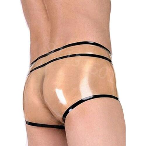 Mens Latex Underwear, Transparent Rubber, Black Lines, Tight and Elastic