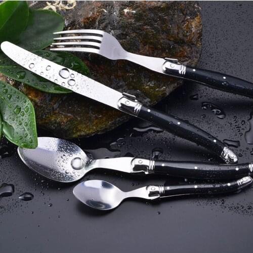 34pcs Laguiole Style Dinnerware set Black Plastic Handle Wedding Dinner Set Stainless Steak Knives Fork Salad SpoonTeaspoon