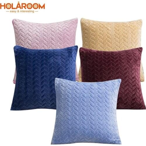 Holaroom Solid color pillowcase plush cushion cover leaves pattern pillowcases pillow cover for living room sofa home decoration