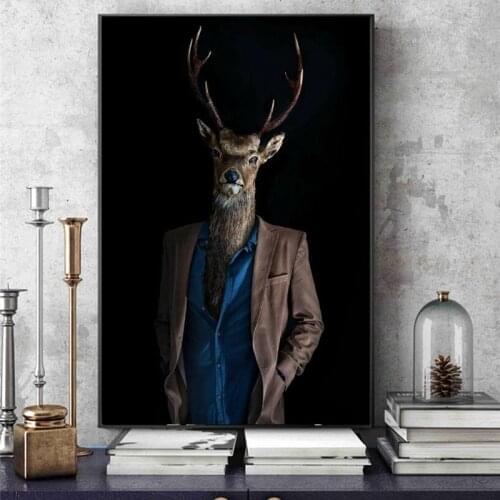 Deer in a Business Suit Canvas Art Posters And Prints Fashion Ideas Canvas Paintings On the Wall Art Nordic Animals Pictures