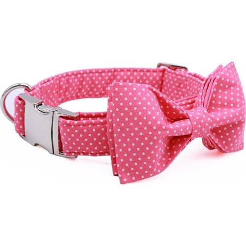 Dog Collar And Leash Set With Bow Tie Pink Dots Pet Puppy Cat Necklace