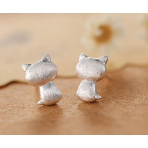 Real 100% 925 Sterling Silver cat Stud Earrings for Women Girls Fashion sterling-silver-jewelry brincos brinco