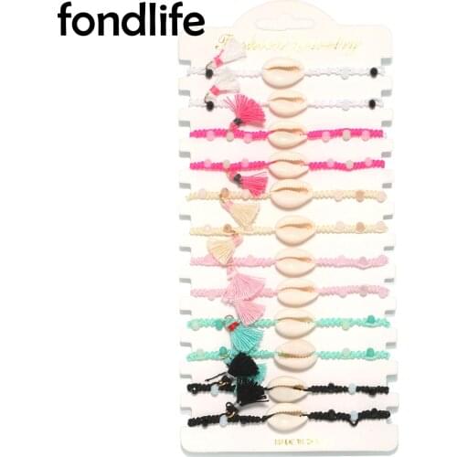 Boho Cowrie Seashell Tassel Adjustable Bracelet Women Kid White Pink Black Cord Braided Snake Knot Shells Crystal Jewelry Gift