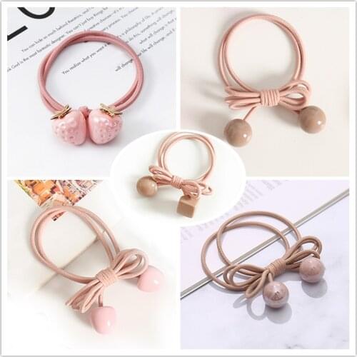 Ball Strawberry Block Pendant Hair Bands Simple Cute Pink Bowknot Children Hair Ties Hair Accessories for Girls Ponytail Holder