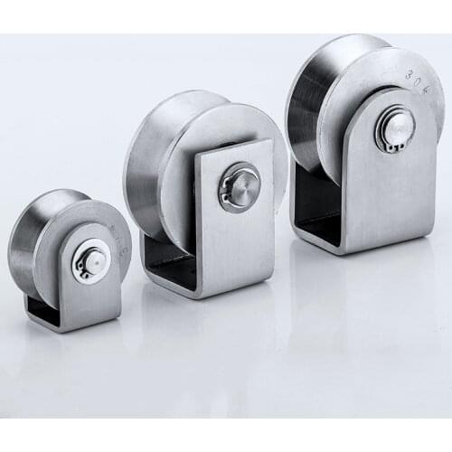 1PCS Stainless Steel U- H- V Type Grooved Rolling Bearing Fixed Pulley Square Tube Door Track Guide Wheel