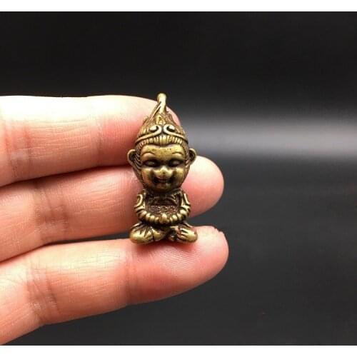 Collectable Chinese Brass Carved Handsome Monkey King Sun Wukong Exquisite Small Pendant Statues