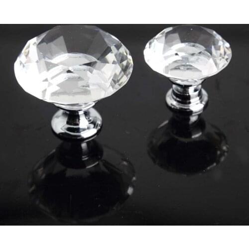 30mm glass crystal win cabinet drawer knob pull silver diamond head dresser kitchen cabinet door handle fashion deluxe knob