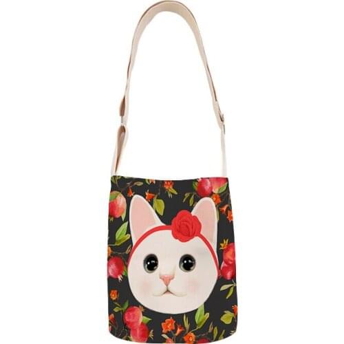 Japanese style illustration cat lady shoulder bag cotton and linen mini bag simple mini messenger casual bag