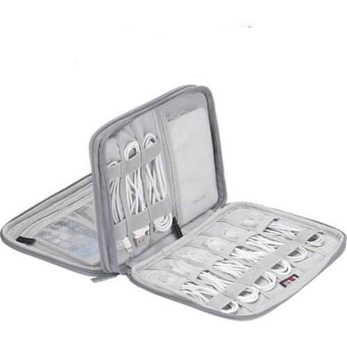Usb Data Cable Organizer Case Pouch Electronics Accessories Gray Digital Storage Bag Earphone Wire Bag Pen Power Bank Travel Kit