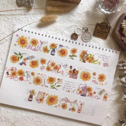 Vintage Sunflower Washi Tapes Bullet Journal Masking Tape Adhesive Tape DIY Scrapbooking Washi Stickers