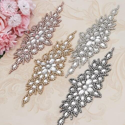 YANSTAR 2PCS Handmade Rhinestones Appliques Wedding Dresses Belt Accessory For Bridal Sashes Sewing On Dress Belt YS855
