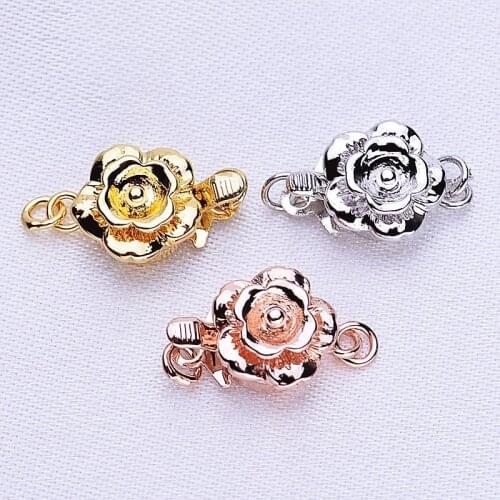 6~10mm Copper Rose Clasps Buckle of Beads Chain Connector Insert Button Plating Clasp Jewelry Making DIY Bracelets Accessories