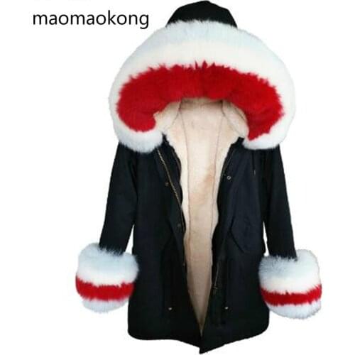 2020 Fashion New Detachable Winter Jacket faux fur lining Natural Real Fox Fur Collar Long Parka Women Outerwear