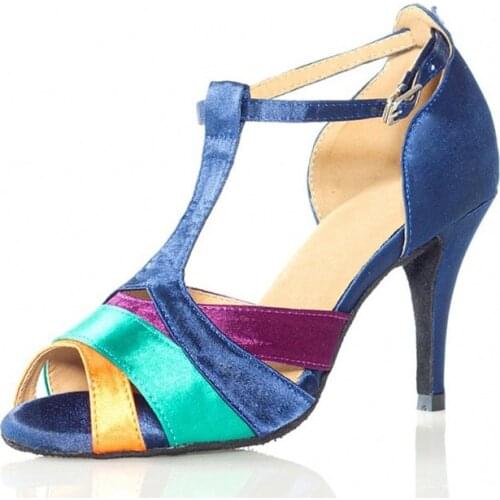 HXYOO Latin Dance Shoes Women Ballroom Shoes Ladies Salsa Satin Soft Sole 4.5cm-10cm Heel Height Colorful Made Salsa Shoes WK055