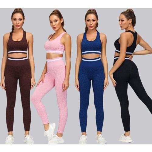2 Piece Set Leopard Yoga Set Women Gym Set Fitness Clothes Sports Bra Seamless Leggings Workout Sportswear Athletic Sports Suit