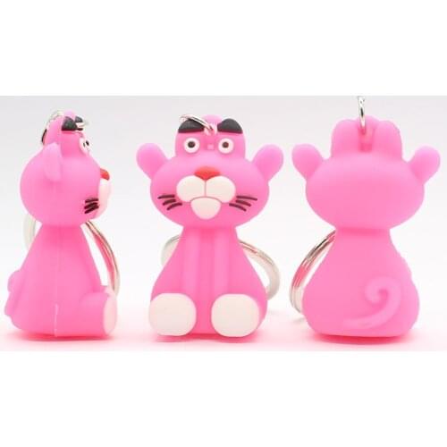 10 pcs Creative cartoon naughty pink Panther soft glue key chain girls bags pendant promotional gift bags pendant
