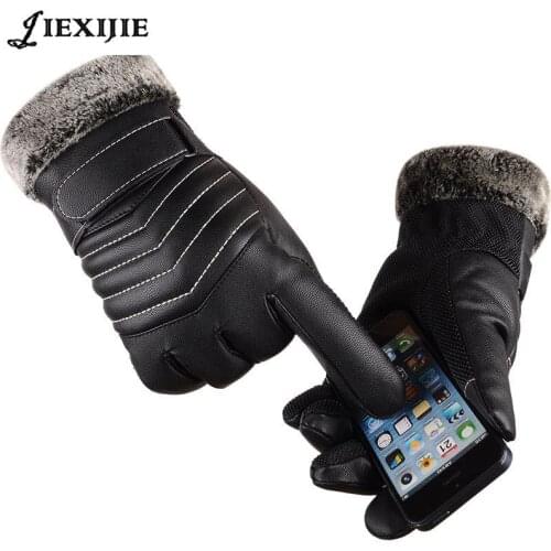 2016 The high quality Mens gloves touch screen More warm PU gloves to keep warm touch jxj-137
