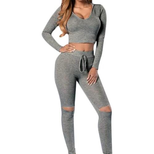 2018 Sexy Two Piece Sport Suit Women Yoga Set Long Sleeve Crop Top and Leggings Sexy Yoga Wear Fitness Track Suit Sportswear
