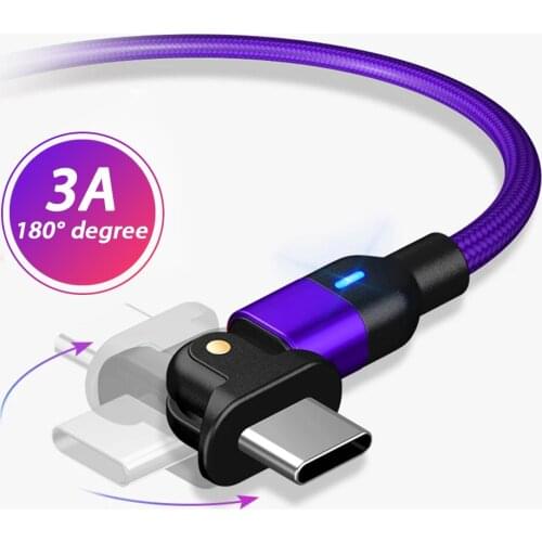 3A USB Type C Fast Charge Cable 90 Degree Tipo C for Xiaomi Samsung Galaxy S20 S10 Note 10 Mobile Phone USBC Cables Cabo USB-C