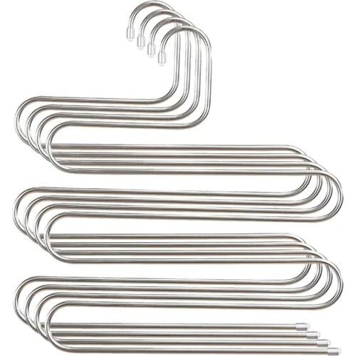4 Pack Multi Pants Hangers Rack for Closet Organization,Stainless Steel S-shape 5 Layer Clothes Hangers for Space Saving Storage