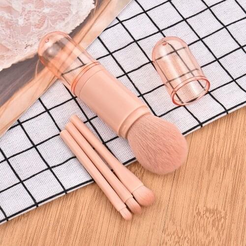 Telescopic 4 in 1 Travel Portable Makeup Brushes Set Blush Eyeshadow Loose Powder Lip Cosmetics For Face Make Up Brush Kit Tools