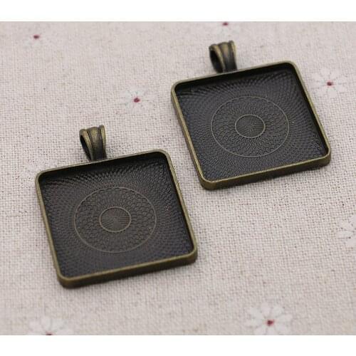 5PCS Antique Bronze Plated Square Photo Frame Charms Pendants for Jewelry Making Necklace DIY Handmade Craft 30mm