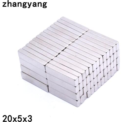 50pcs 20x5x3 mm strong magnetic neodymium iron boron strong magnet 20X5X3mm rectangular strong magnet 20X5X3mm new products