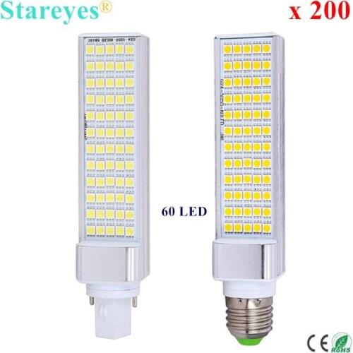 Free Shipping 200 Pcs G24 G23 E27 LED PLC Bulb SMD 5050 60 LED 12W Corn Light PL Lamp LED transverse inserted light bulb