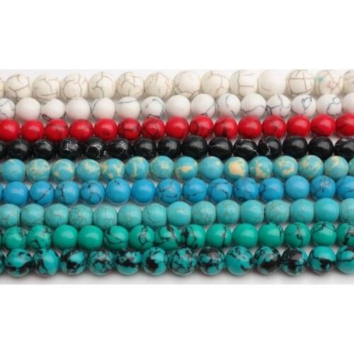 Free delivery Synthetic pine White Howlite Blue Shell Turquoises Round Loose Beads 15" Strand 4 6 8 10 12 MM Pick Size For Jewe