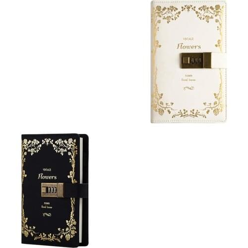 XRHYY Vintage Digital Password Notebook Leather Binder Journal Combination Lock Print Bronzing Locking Agenda Personal Diary