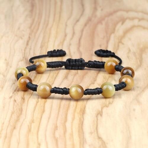 Yellow Tiger Eye Beads Bracelet Fashion Natural Stone Handmade Braided Rope Bracelet For Women Men Jewelry Friend Couples Gift