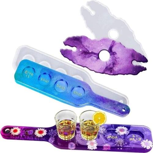 DIY Crystal Epoxy Resin Mold Wine Glass Tray Wine Beer Rack Mirror Silicone Mold With 4 Holes For Resin Glass Irregular Tray