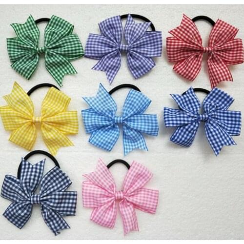 500pcs fashion gingham plaid stripe V Pinwheel Princess Hairbows Hair bows Clips character hair ties Accessories HD3355
