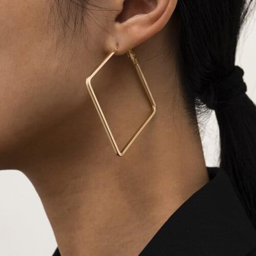 European and American simple retro jewelry with geometric irregular big earrings French rhinestone metal earrings for women