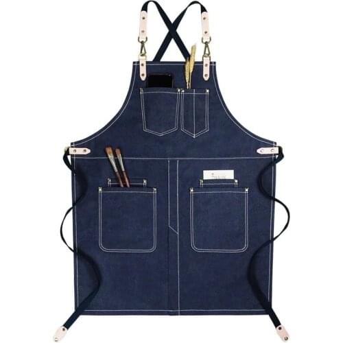 Split Legs Denim Canvas Apron Barista Bartender Restaurant BBQ Pastry Chef Uniform Florist Barber Gardener Painter Workwear B51