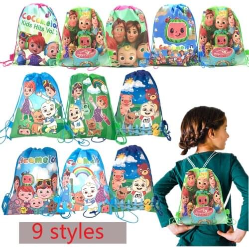 Cocomelon Theme Drawstring Bags Non-woven Fabrics Waterproof Birthday Party Supplies Gift Loot Bag Goodie Favor Kids Backpacks