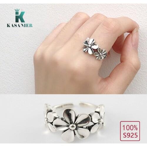 KASANIER 2021 New 925 Sterling silver Ring jewelry Bloom flower ring Design Finger Rings for Women Party Jewelry Gifts LETTER