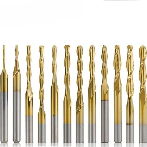 10Pcs 3.175mm Shank Titanium Coated Ball Nose End Mill Carbide Milling Cutter Spiral CNC Router Bit Engraving Bit