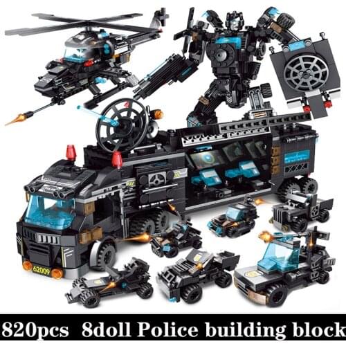 Police Building Creative Multi-style Changed Blocks Boys Truck Blocks Vehicle Aircraft Bricks Educational Toys For Children