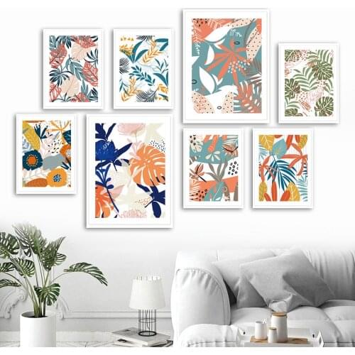 Colorful Tropical Abstract Plant Leaves Monstera Wall Art Canvas Painting Posters And Prints Wall Pictures For Living Room Decor