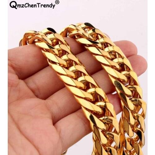 Miami Cuban Chains For Men Hip Hop Punk Necklace Wholesale Stainless Steel Curb Charm Necklace 13mm 55cm/66cm/71cm/76cm