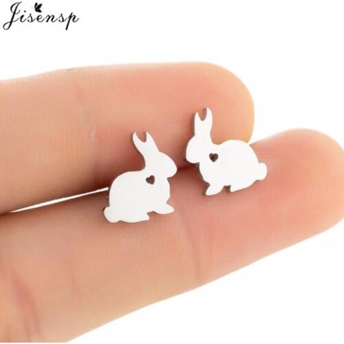 Cute Rabbit Stud Earrings Stainless Steel Ear Jewelry Lovely Animal Bunny Earings for Women Girls Kids Birthday Gift Wholesale