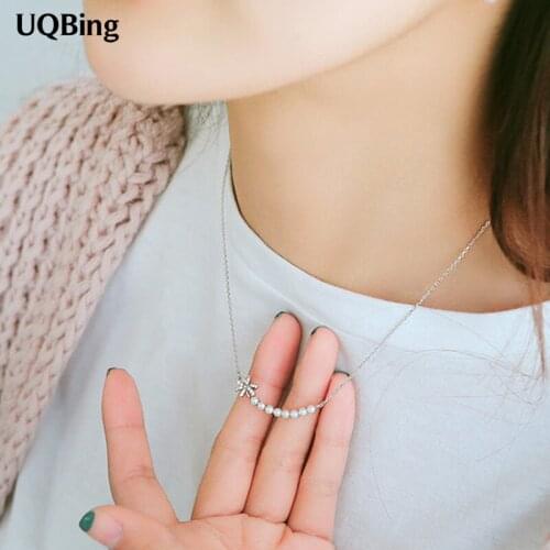 Fashion Rose Gold Color Silver Chain Necklaces 925 Sterling Silver Pearl Necklaces&Pendants Jewelry Collar Colar Free Shipping