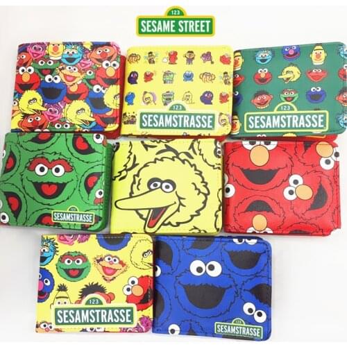 Sesame street Elmo Fashion Anime PU Wallet Soft Money Bag Zipper Wallets Coin Casual Purses Card Unisex Gifts