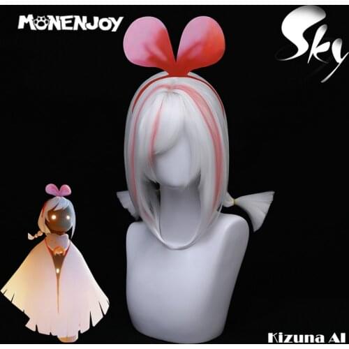 Monenjoy Sky Children of Light Cosplay Wig Kizuna AI Jointly-Designed Hairstyle White Red Cos Hair